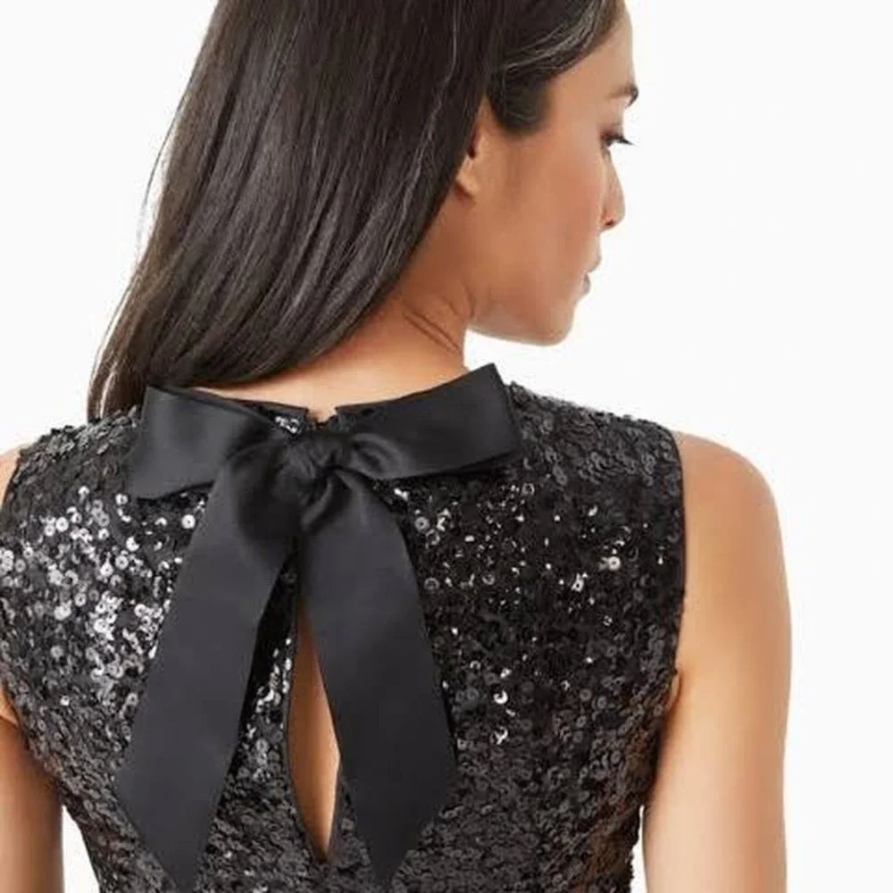 Kate Spade Sequin Fit and Flare Dress Women's Size 6 NWT Black Bow Festive Event